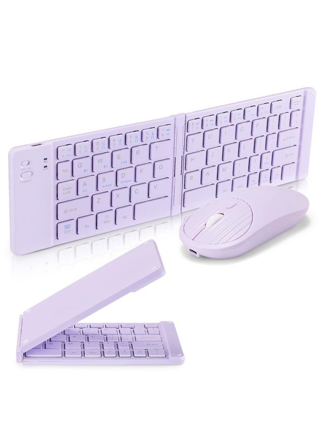 Guiheng Foldable Mini Rechargeable Bluetooth Keyboard and Mouse Combo, 2.4G Wireless and Bluetooth,(Sync Up to 3 Devices), Ultra-Slim Travel Folding Keyboard for iPhone iPad Mac Android Windows iOS(Purple) - Image 2