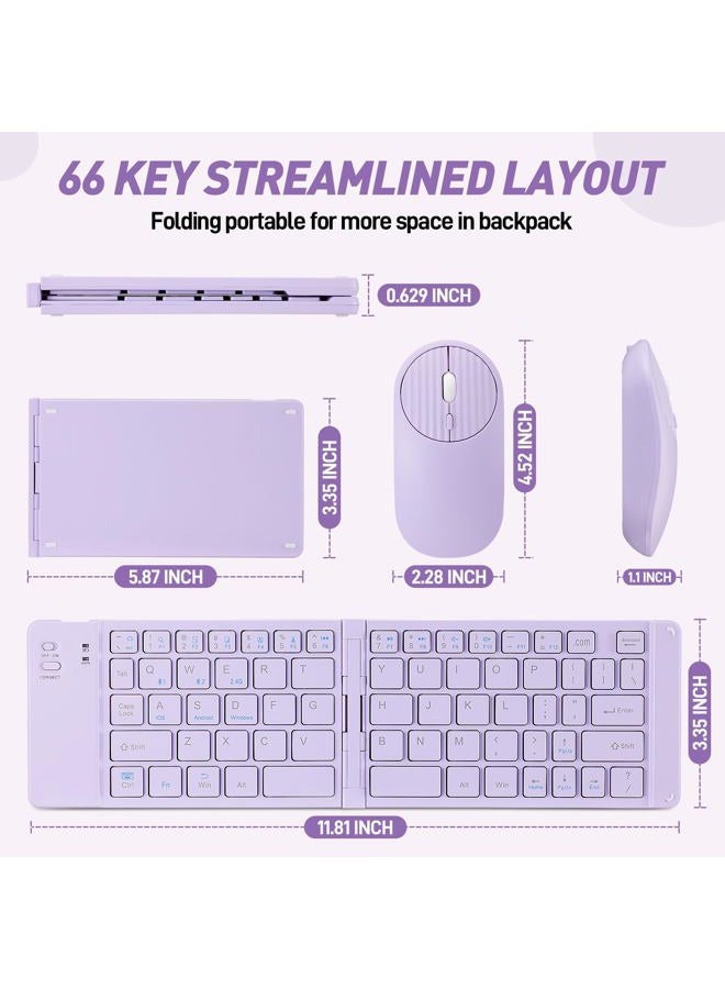 Guiheng Foldable Mini Rechargeable Bluetooth Keyboard and Mouse Combo, 2.4G Wireless and Bluetooth,(Sync Up to 3 Devices), Ultra-Slim Travel Folding Keyboard for iPhone iPad Mac Android Windows iOS(Purple) - Image 3