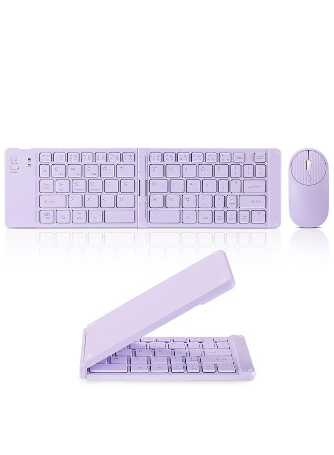 Guiheng Foldable Mini Rechargeable Bluetooth Keyboard and Mouse Combo, 2.4G Wireless and Bluetooth,(Sync Up to 3 Devices), Ultra-Slim Travel Folding Keyboard for iPhone iPad Mac Android Windows iOS(Purple) - Image 1