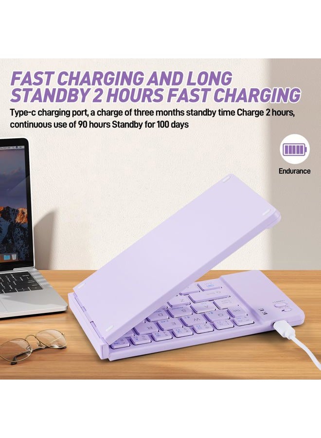 Guiheng Foldable Mini Rechargeable Bluetooth Keyboard and Mouse Combo, 2.4G Wireless and Bluetooth,(Sync Up to 3 Devices), Ultra-Slim Travel Folding Keyboard for iPhone iPad Mac Android Windows iOS(Purple) - Image 5