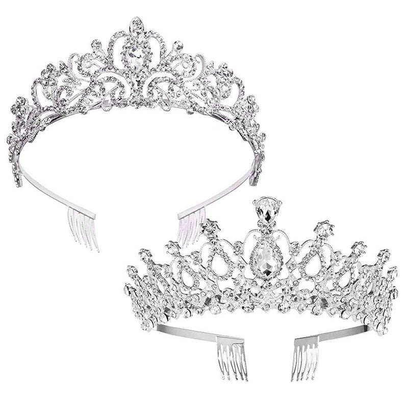 ZOCONE Rhinestone Bridal Tiara 2 pack Crystal Wedding Crown for Bridal and Flower Girls Headpiece with Comb Crystal