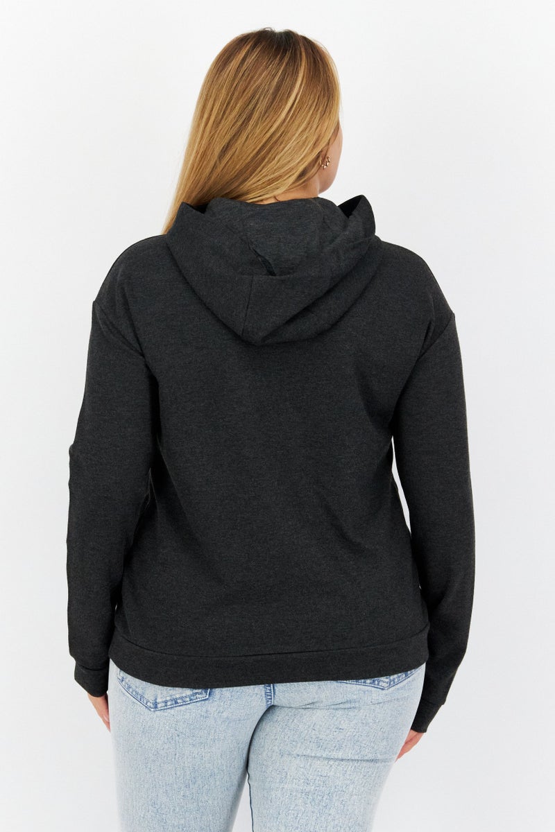 COMMA Women Hooded Long Sleeves Embroidered Sweatshirts, Black - Image 3