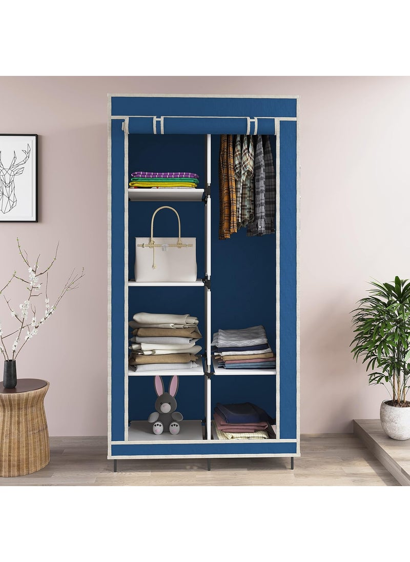 Whitecloud TRANSFORMING HOMES Whitecloud TRANSFORMING HOMES Collapsible Wardrobe Clothes Almira 1 Hanging Space 6 Shelves 1 Side Pocket NonWoven Fabric 76x38x145cm 77001 Blue  - Image 2