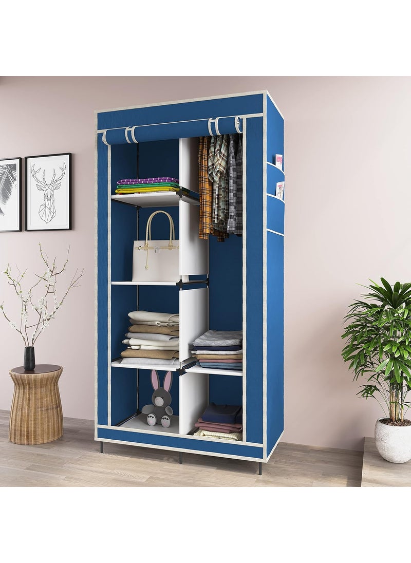 Whitecloud TRANSFORMING HOMES Whitecloud TRANSFORMING HOMES Collapsible Wardrobe Clothes Almira 1 Hanging Space 6 Shelves 1 Side Pocket NonWoven Fabric 76x38x145cm 77001 Blue  - Image 1