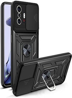 Case Compatible with Xiaomi 11T / Xiaomi 11T Pro Shockproof Case with Slide Camera Cover Removable Card Holder Built-in Stand Silicone Padded Hard Case Cover For Xiaomi 11T / Xiaomi 11T Pro 5G (Black)