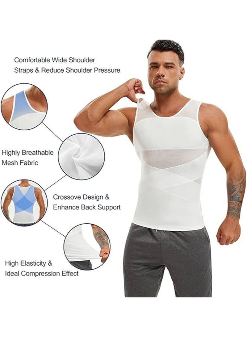 Apustim Men's Body Shaper，Delay Muscle Fatigue，Waist Training，Abdominal Control，Exercise Vest，Suitable for Sports，Exercise （White） - Image 3