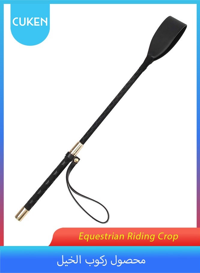 Cuken Equestrian Riding Crop, 45cm, PU Leather Horse Whip with Double Slapper, Durable Training Whip for Horseback Riding (Black) - Image 1