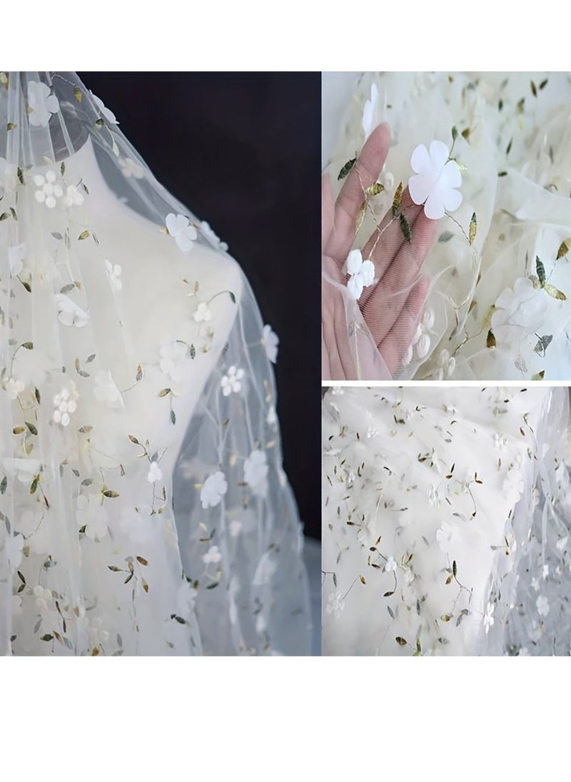 White Embroidered Floral Lace Fabric for Tulle Dresses 6ft x 47in DIY Cuttable Decorative Lace Tulle for Skirt Curtain Gown Wedding Dress Curtain Decor - Image 5