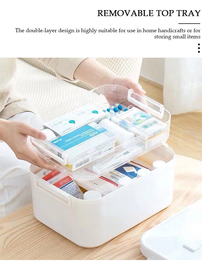 DUNISO صندوق الدواء صندوق تخزين الأدوية البلاستيكي طقم الطوارئ العائلي طقم طبي 2 طبقات صندوق الإسعافات الأولية المنزلي صندوق دواء مقاوم للطفل منظم علبة حبوب منع الحمل مع مقصورات ومقبض - Image 4