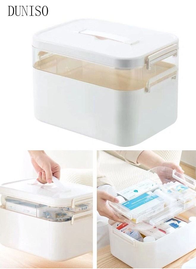 DUNISO - Medicine Box Plastic Medicine Storage Box Family Emergency Kit Medical Kit 2 Layers Home First Aid Box Child Proof Medicine Box Organizer Pill Case with Compartments and Handle - Image 1