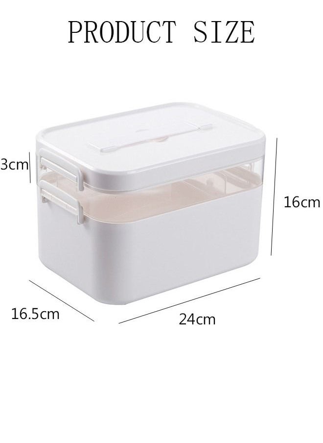 DUNISO - Medicine Box Plastic Medicine Storage Box Family Emergency Kit Medical Kit 2 Layers Home First Aid Box Child Proof Medicine Box Organizer Pill Case with Compartments and Handle - Image 1