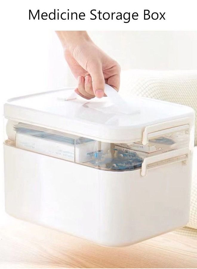 DUNISO - Medicine Box Plastic Medicine Storage Box Family Emergency Kit Medical Kit 2 Layers Home First Aid Box Child Proof Medicine Box Organizer Pill Case with Compartments and Handle - Image 1