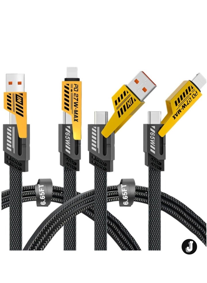 JAJEEK "2-Pack 4-in-1 Fast Charging Cables - 6.65ft Braided USB-C, USB-A, and Lightning Combo" - Image 3
