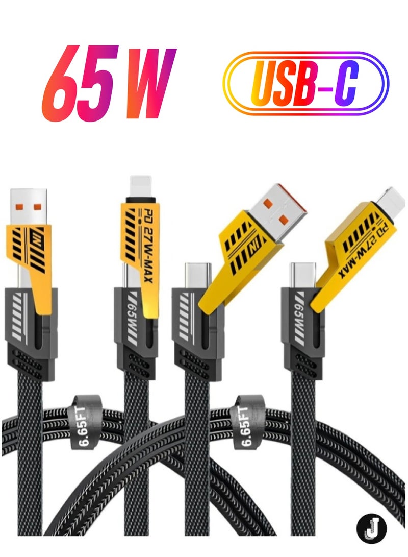 JAJEEK "2-Pack 4-in-1 Fast Charging Cables - 6.65ft Braided USB-C, USB-A, and Lightning Combo" - Image 1