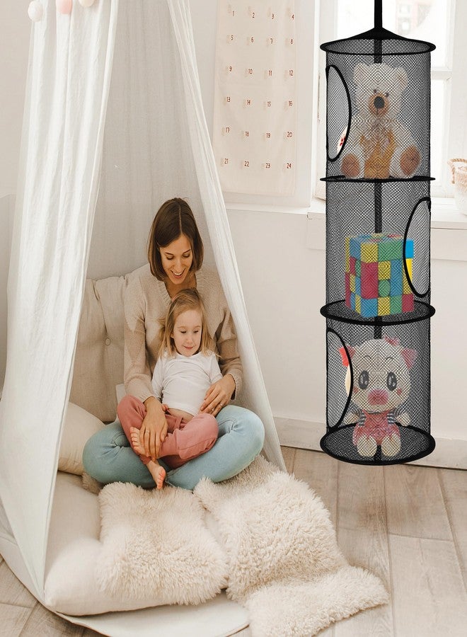 Libeder Mesh Hanging Storage Space Saver Bags Organizer,Foldable Storage Organizer 3 Compartments Toy Storage Basket for Kids Room Bathroom 2 Sets, Black - Image 2