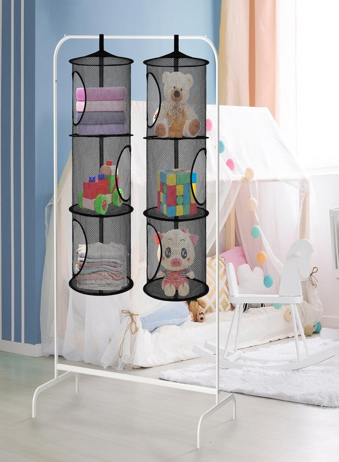 Libeder Mesh Hanging Storage Space Saver Bags Organizer,Foldable Storage Organizer 3 Compartments Toy Storage Basket for Kids Room Bathroom 2 Sets, Black - Image 3