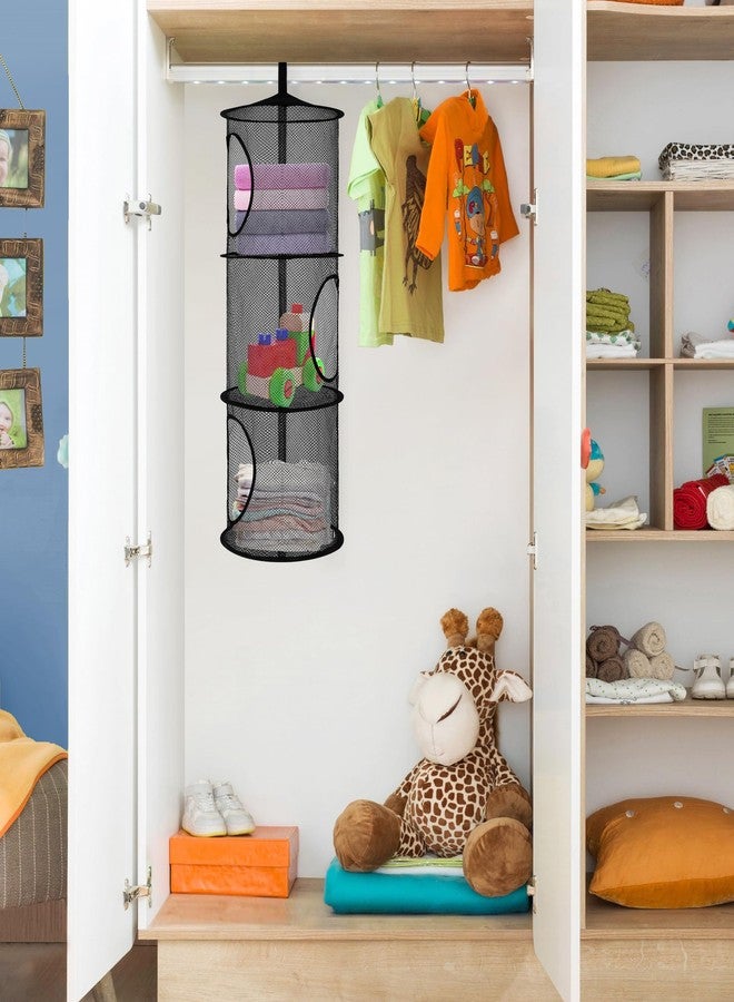 Libeder Mesh Hanging Storage Space Saver Bags Organizer,Foldable Storage Organizer 3 Compartments Toy Storage Basket for Kids Room Bathroom 2 Sets, Black - Image 4