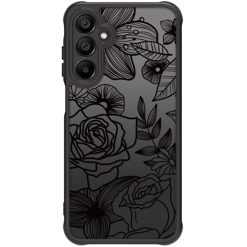 Dumkery Cute Phone Case Compatible with Samsung Galaxy A16 5G, Aesthetic Black Line Art Floral Rose Pattern Print, Hard PC Heavy Duty Protection Cases Cover for Girls Women - Image 1