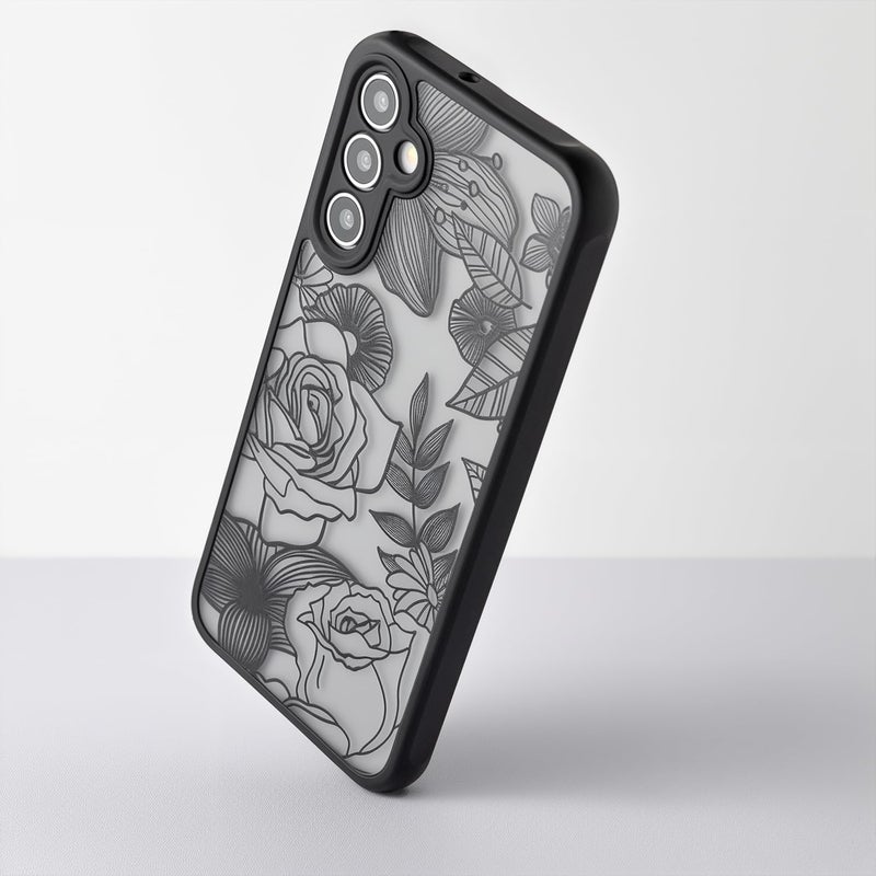 Dumkery Cute Phone Case Compatible with Samsung Galaxy A16 5G, Aesthetic Black Line Art Floral Rose Pattern Print, Hard PC Heavy Duty Protection Cases Cover for Girls Women - Image 4