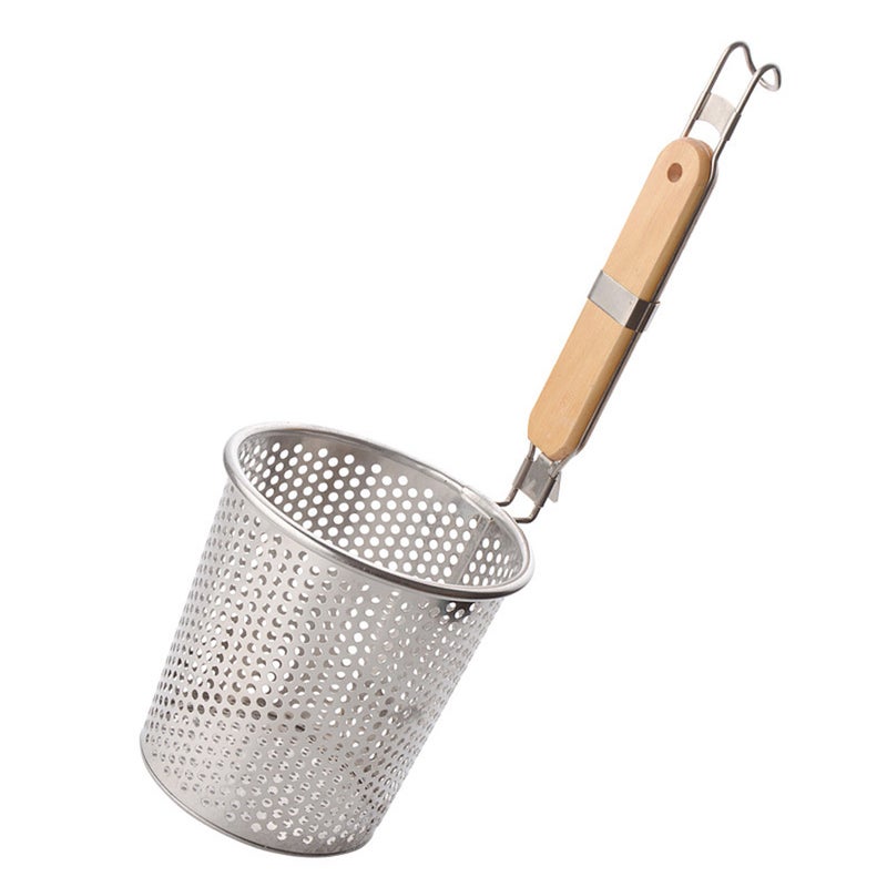 Stainless Steel Strainer Basket Wooden Handle Fine Mesh Spider Food Skimmer Kitchen Sieve for Pasta Dumpling Noodle (14cm) - Image 1