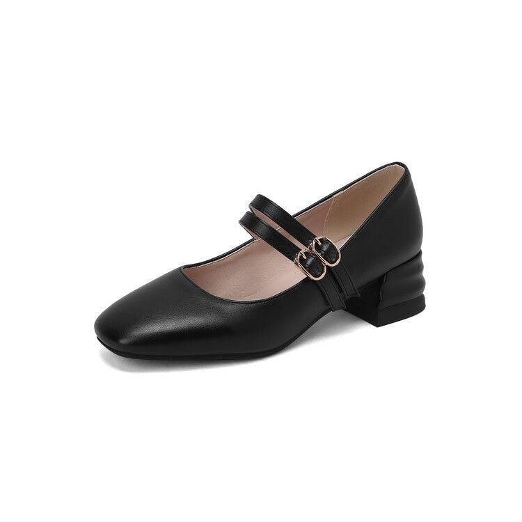 Mary Jane Shoes Square Toe Buckle Mid Heel Plus Size Women'S Shoes Single Shoes 139 - Image 3