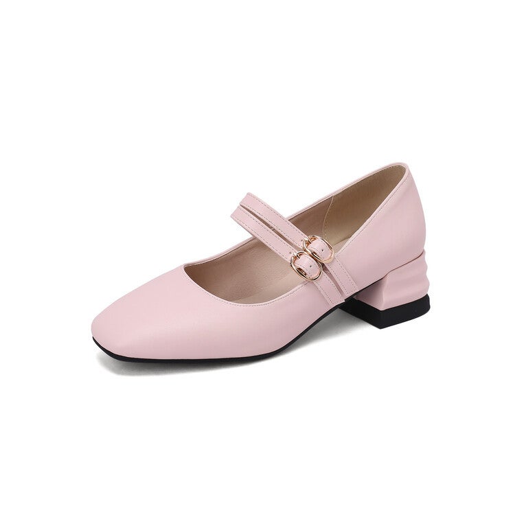Mary Jane Shoes Square Toe Buckle Mid Heel Plus Size Women'S Shoes Single Shoes 139 - Image 4