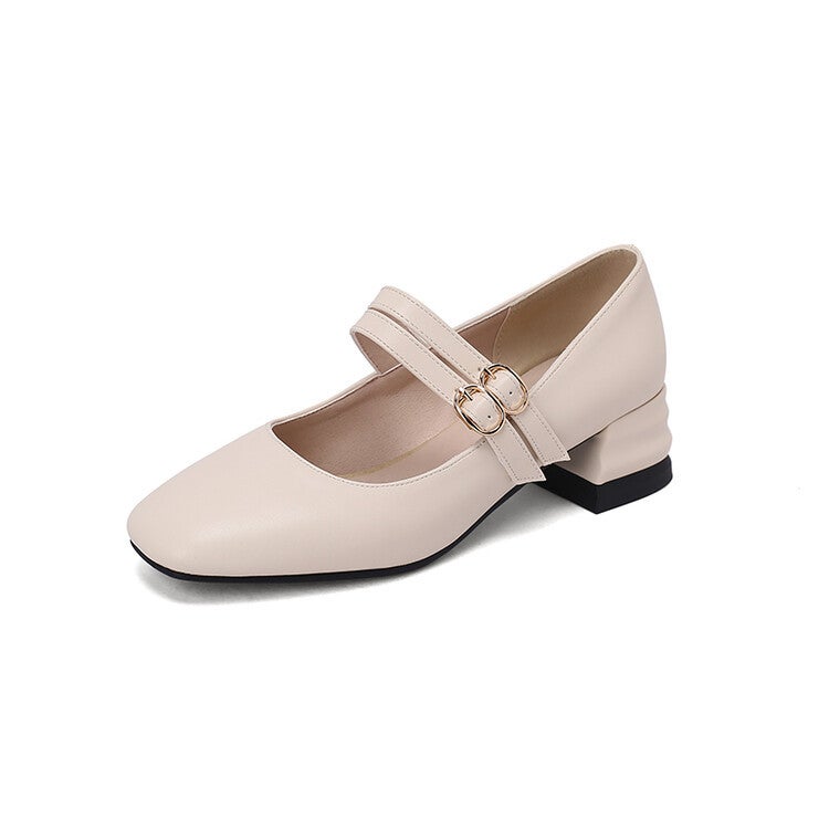 Mary Jane Shoes Square Toe Buckle Mid Heel Plus Size Women'S Shoes Single Shoes 139 - Image 5