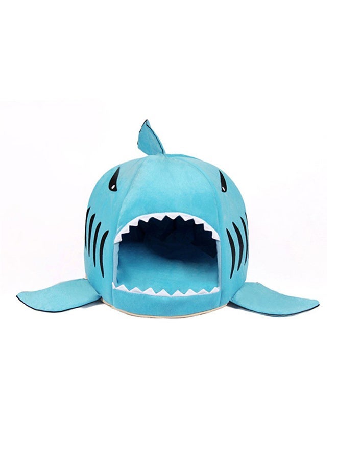 نيبمينينت Shark Mouth Shaped Waterproof Warm Plush Pet House Sky Blue Syard - Image 1