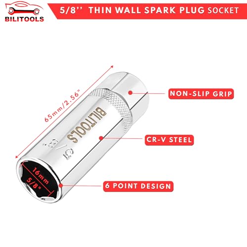 BILITOOLS 5/8-inch Spark Plug Socket 3/8-inch Drive Powerful Retains Thin Wall Spark Plug Socket 6-Point, CR-V - Image 3