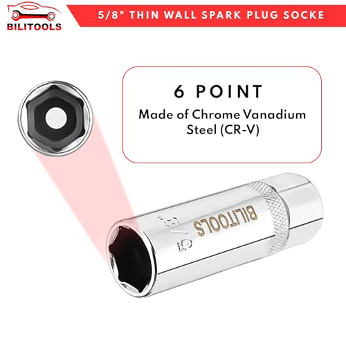BILITOOLS 5/8-inch Spark Plug Socket 3/8-inch Drive Powerful Retains Thin Wall Spark Plug Socket 6-Point, CR-V - Image 5
