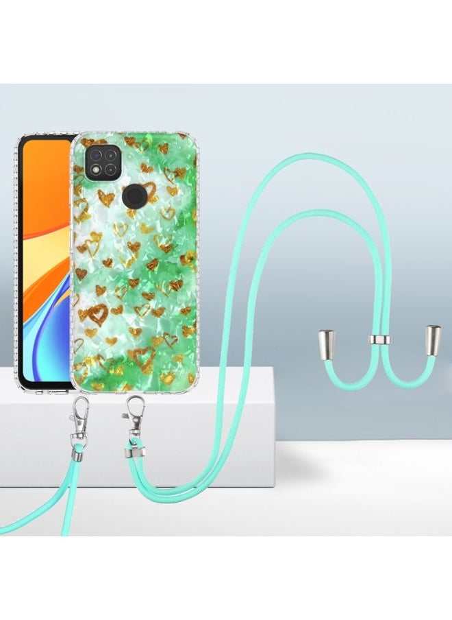 HuHa Case Cover For Xiaomi Redmi 9C / 9 Indian 2.0mm Airbag Shockproof TPU Phone Case with Lanyard Gold Heart 
