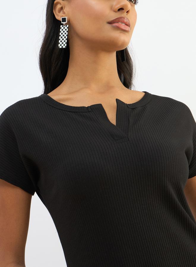 Sassafras Black Ribbed Bodycon Midi Dress - Image 4