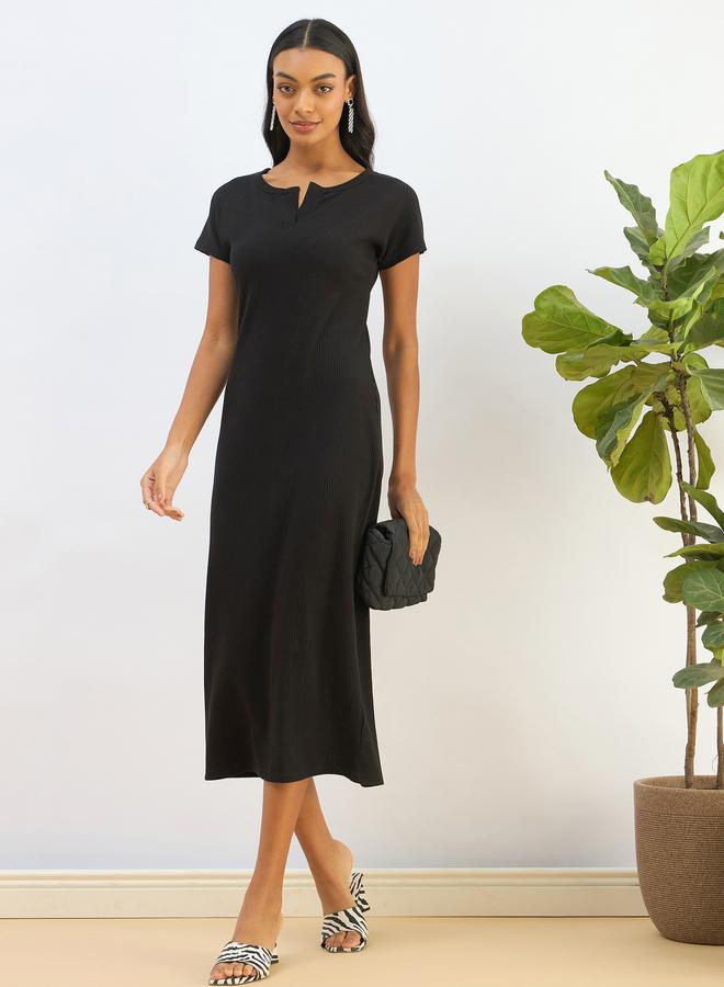 Sassafras Black Ribbed Bodycon Midi Dress - Image 3