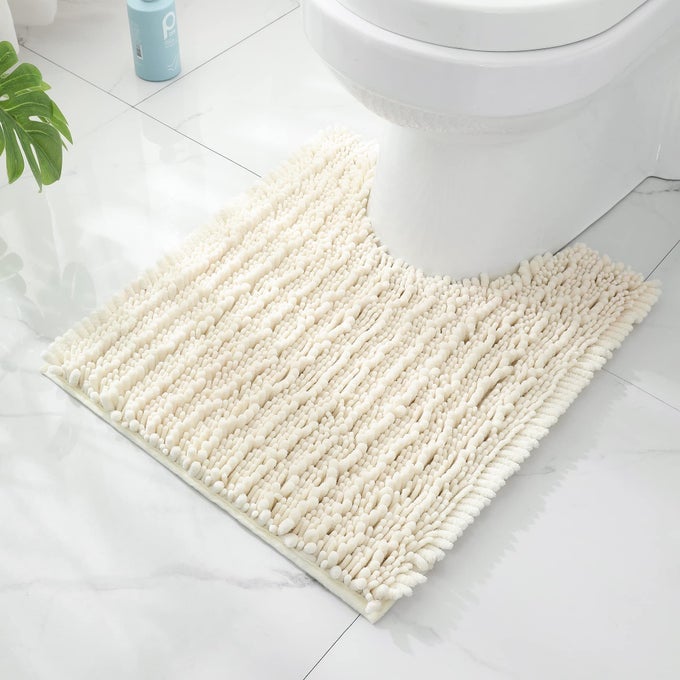 LUXURY SHAGGY TOILET BATH MAT USHAPED CONTOUR RUGS FOR BATHROOM SOFT COMFORTABLE TOILET FLOOR MAT 24 X 20 INCHES SUPER ABSORBENT WATER NONSLIP MACHINEWASHABLE CREAM