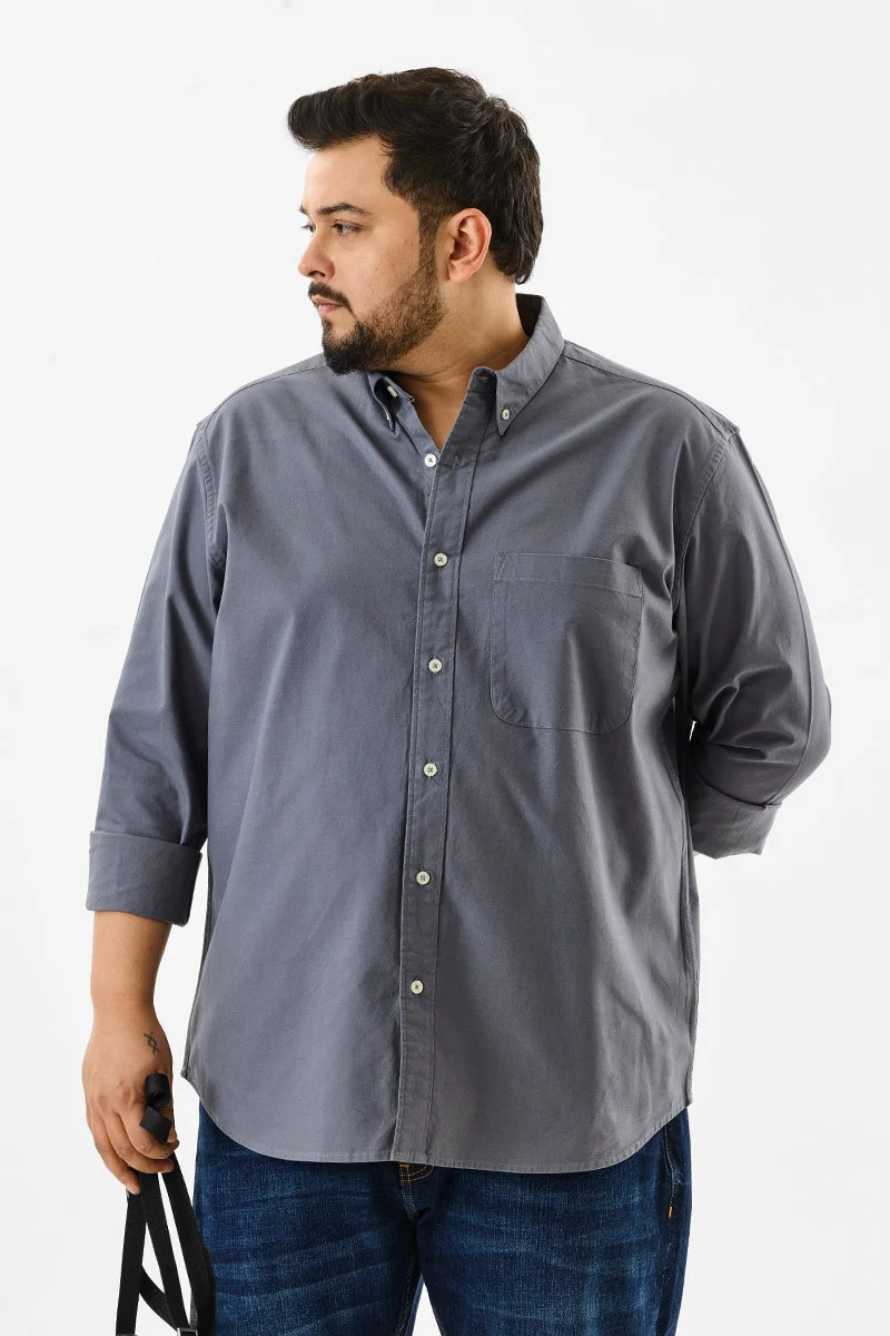 سنيتش Grey Solid Long Sleeve Slim Fit Formal Plus Size Shirt