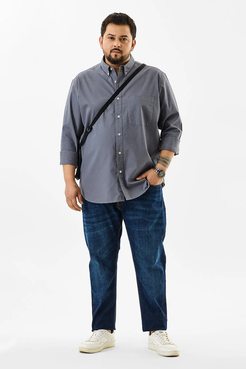 سنيتش Grey Solid Long Sleeve Slim Fit Formal Plus Size Shirt