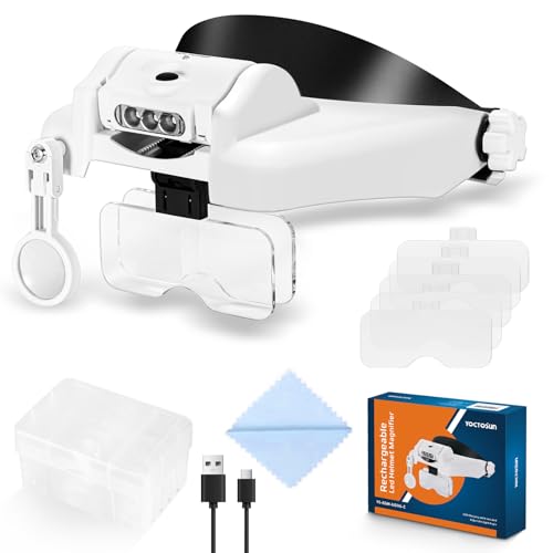 YOCTOSUN LED Headband Magnifier, Rechargeable Illuminated Magnifying Visor -1X to 14X Zoom, Hands Free Head Mounted Magnifying Glasses with Lights for Close Work, Sewing, Crafts, Jewelry, Watch Repair - Image 1