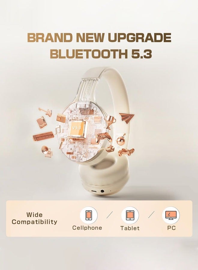 بيكن سماعه قيمنق لاسلكية B-01S، سماعات بلوتوث 5.3، سماعات رأس فوق الأذن، مغلقة، سماعة ألعاب، سلكية ولاسلكية، استخدام مزدوج، تدعم بطاقة Micro SD بسعة تصل إلى 128 جيجابايت، جودة صوت عالية الدقة، صوت جهير عميق، إلغاء الضوضاء، لون أبيض - Image 3