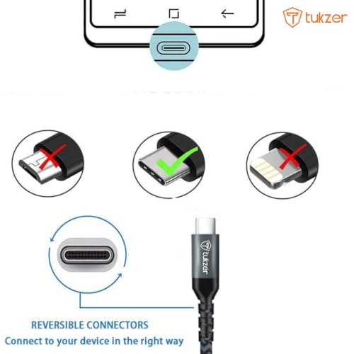 Tukzer 65Watt DASH/SuperVOOC/WARP Charging Cable, Type C to Type A USB for Smartphones, Tablets, Laptops, other Type C Devices| 480Mbps Data Sync, 5 Cores, Nylon Braiding (1.2M/ 3.9FT/ Black+Grey) - Image 2
