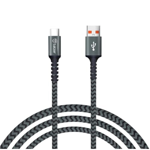Tukzer 65Watt DASH/SuperVOOC/WARP Charging Cable, Type C to Type A USB for Smartphones, Tablets, Laptops, other Type C Devices| 480Mbps Data Sync, 5 Cores, Nylon Braiding (1.2M/ 3.9FT/ Black+Grey) - Image 1