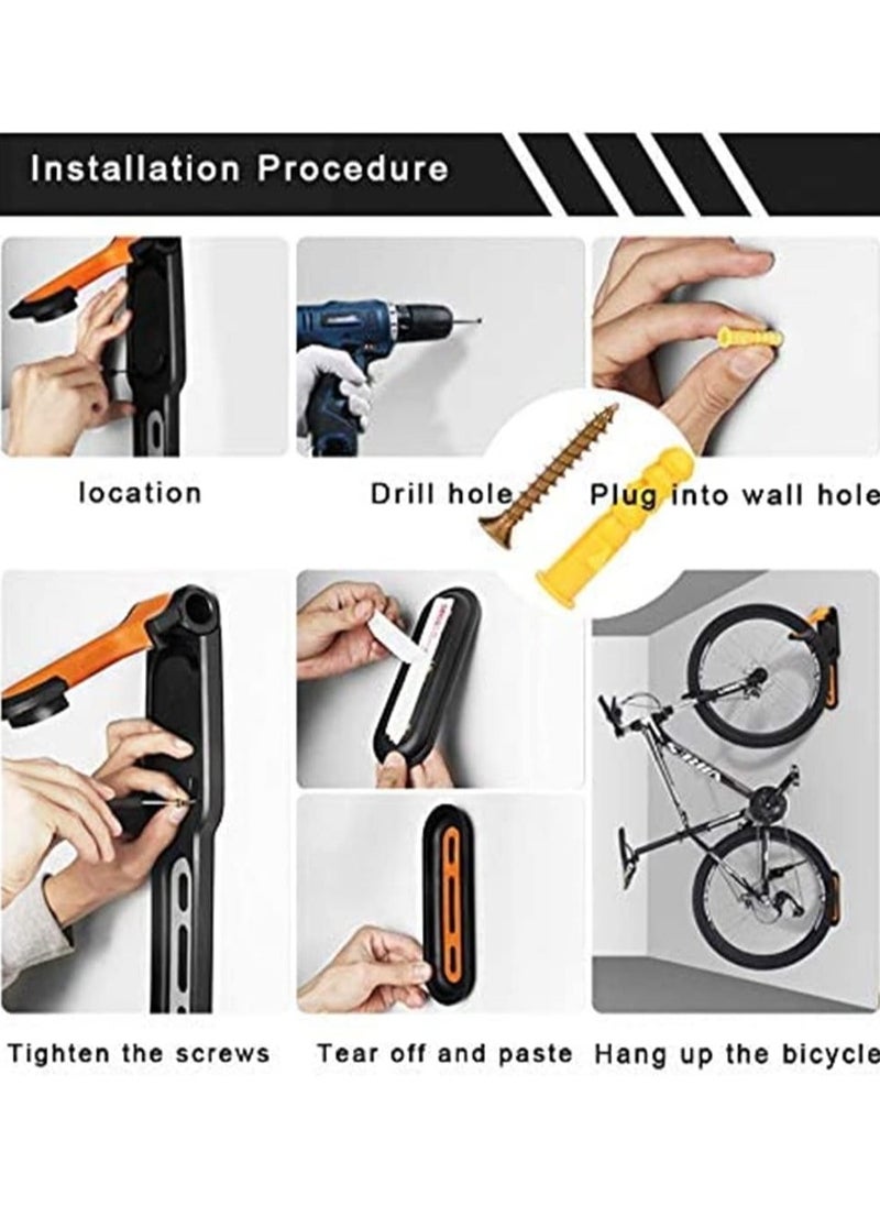 Generic Bike Wall Mount, Enhanced Bike Storage Rack Hooks Adjustable Saving Space Bicycle Hanging Stand Bike Wall Storage Hanger Hook Vertical Bicycle Depot Wall Hanger with Screw  - Image 3
