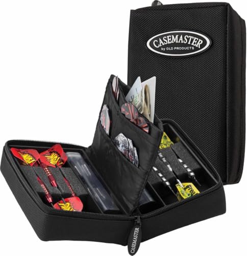 Casemaster Classic Nylon Dart Carrying Case for Steel and Soft Tip Darts, Holds 6 Darts Numerous Other Accessories via Generous Storage Pockets, Tubes and Boxes, Black - Image 1
