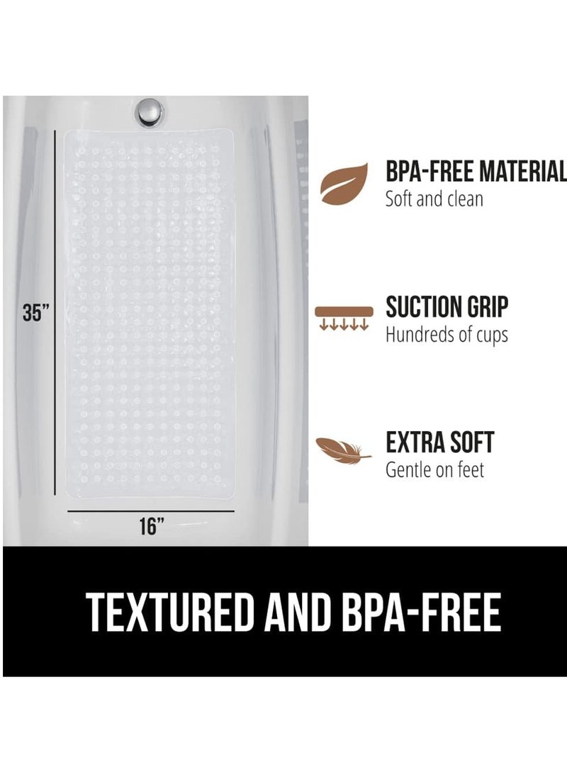 Gorilla Grip - Gorilla Grip Patented Bath Tub Shower Mat, 35x16 Washable Bathtub Floor Mats, Suction Cups and Drain Holes to Keep Tubs Clean, Clear - Image 1
