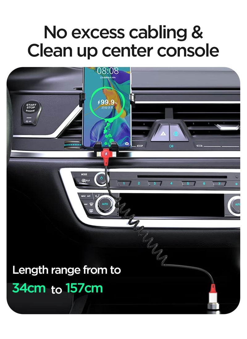 Multi Charging Cable for Apple CarPlay Expansion Spring Coiled Cable Three in One Multi Retractable Cable with Micro USB IP Type C Connectors for Android A-pple Samsung