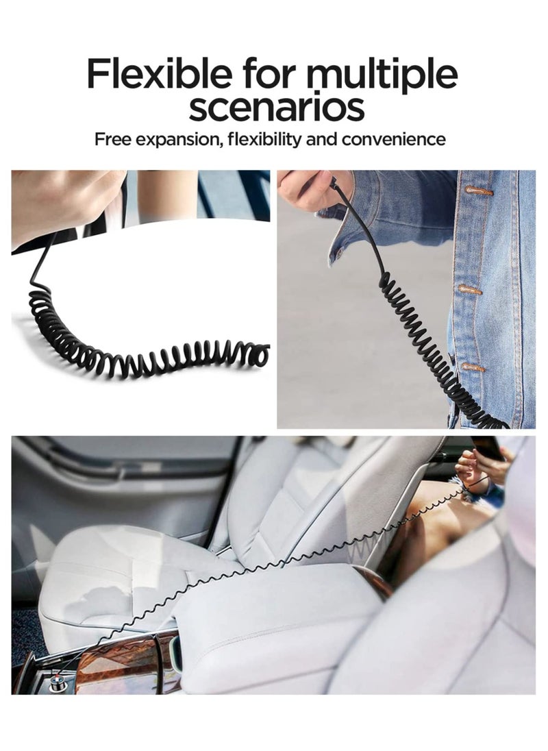Multi Charging Cable for Apple CarPlay Expansion Spring Coiled Cable Three in One Multi Retractable Cable with Micro USB IP Type C Connectors for Android A-pple Samsung