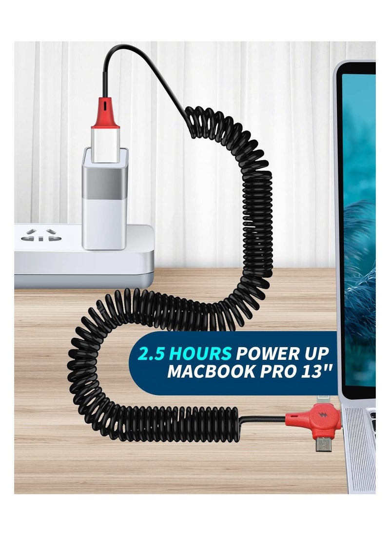 Multi Charging Cable for Apple CarPlay Expansion Spring Coiled Cable Three in One Multi Retractable Cable with Micro USB IP Type C Connectors for Android A-pple Samsung