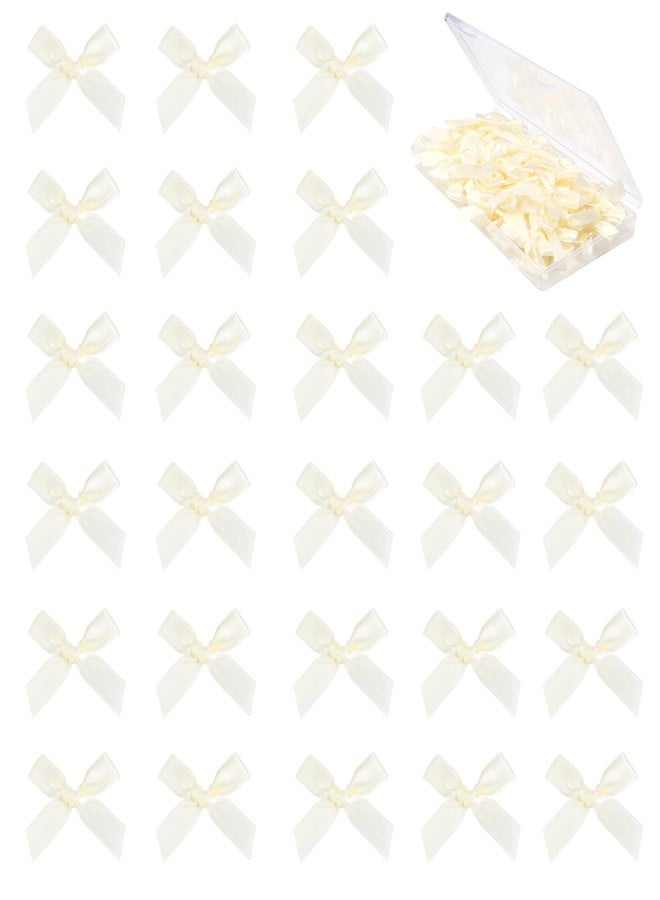 Hiswan 100PCS Mini Ribbon Bows 1.57” Satin Small Premade Bows for Sewing Crafts Gift Wrapping Baby Shower Hair Cake Treats Party Christmas Halloween Decorations Ivory - Image 1