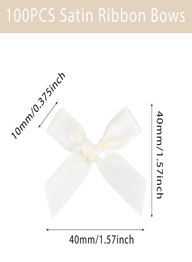 Hiswan 100PCS Mini Ribbon Bows 1.57” Satin Small Premade Bows for Sewing Crafts Gift Wrapping Baby Shower Hair Cake Treats Party Christmas Halloween Decorations Ivory - Image 2
