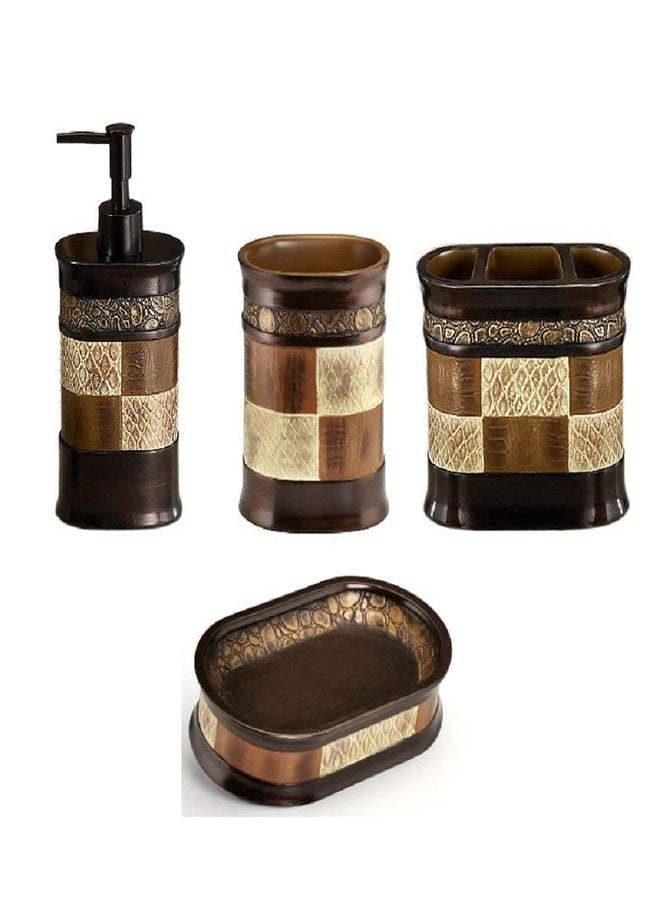 Popular Bath 4pc Zambia Stylish Bathroom Accessories Set Soap Pump, Tumbler, Tooth Brush Holder and Soap Dish Modern Classic Luxury Contemporary Decor Unique Design Animal Western Bath Set - Image 1