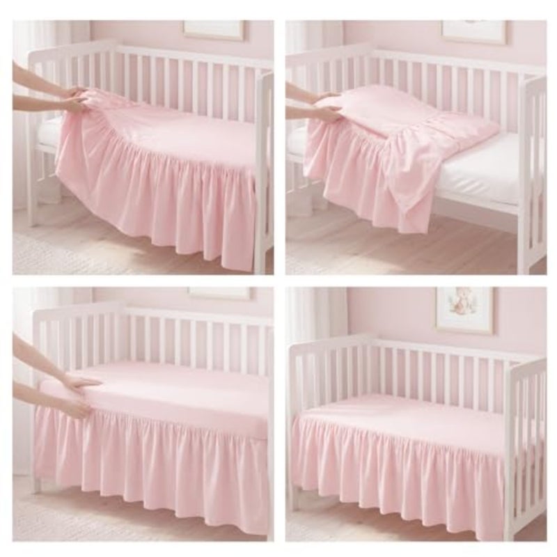 Pink Linen Shirred Crib Skirts for Girls Dust Ruffle Bed Skirts, Fits 28''x 52'' with 14" Drop Crib Bedding Skirt for Girls Boys Nursery Toddler - Image 5